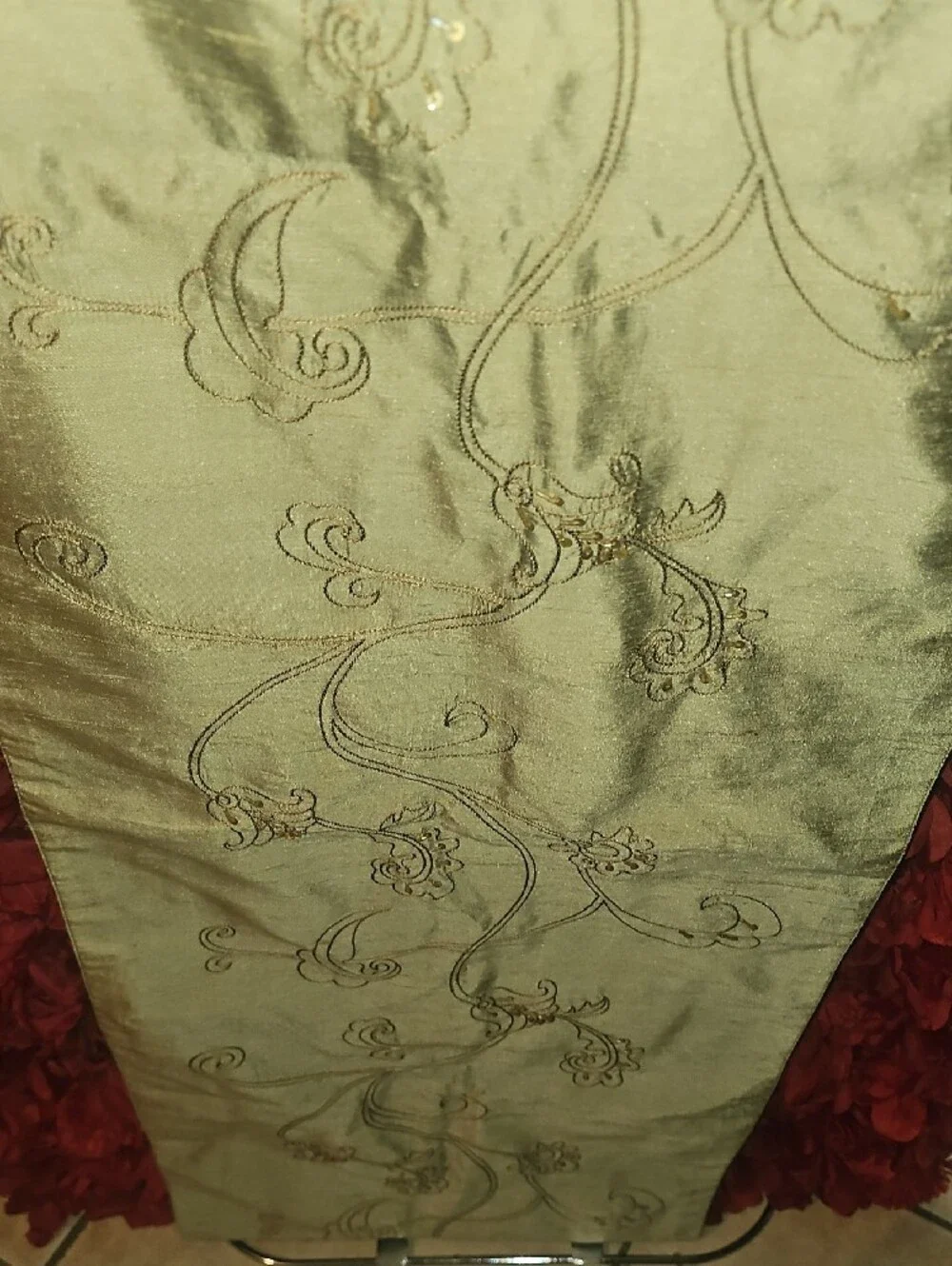 Pottery Barn Gold Embroidered Floral Table Runner Like New